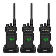 Retevis NR30D Long Range Walkie Talkies, DMR Two-Way Radios, Next-Gen Noise Cancellation, IP67, 2800 mAh, Compatible with Moto AES256 for Hotels (Black, 3 Pack)