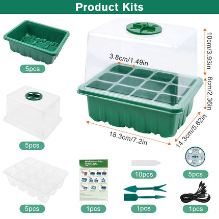 Mini greenhouse cultivation, 5 pieces indoor greenhouse cultivation box with light, greenhouse cultivation tray with high lid, seedling starter trays, cultivation set, 10 labels, 2 tools, for seedling plant