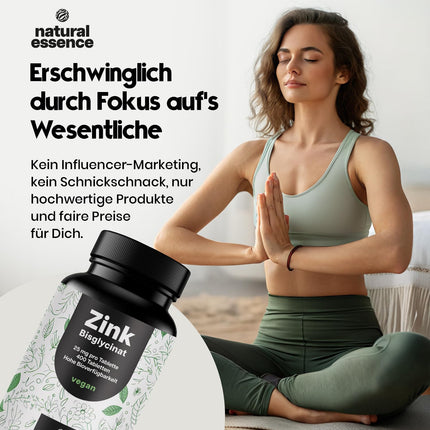 Zinc tablets high-dose 25mg - 400 tablets high-dose with zinc bisglycinate - Vegan and produced in Germany - Laboratory-tested