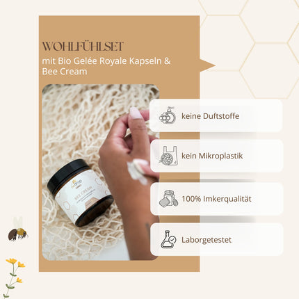 bedrop Wellness Set | Bee Cream (Bee Venom Ointment) 100g + Royal Jelly Capsules 60 Capsules, rich in biotin, folic acid &amp; more