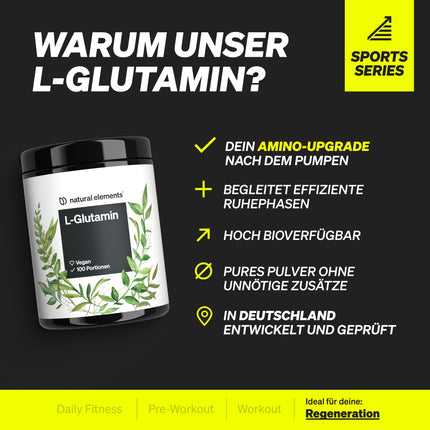 L-Glutamine Powder – 500g – pure L-Glutamine – tasteless – vegan, high dosage, no additives – developed in Germany