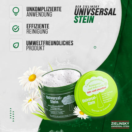 Zielinsky Universal Stone, green stone, cleaning stone, household tin, 1 pack (1 x 900 g + 2 free special sponges)