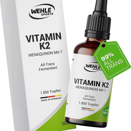 Vitamin K2 MK7 200µg 1850 drops 50ml - Premium: 99% All-Trans Menaquinone - Laboratory tested, vegan, high dosage, and made in Germany.