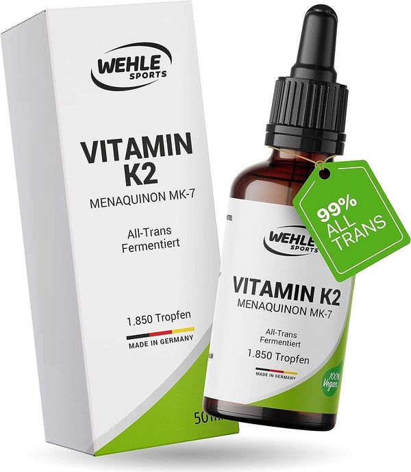 Vitamin K2 MK7 200µg 1850 drops 50ml - Premium: 99% All-Trans Menaquinone - Laboratory tested, vegan, high dosage, and made in Germany.