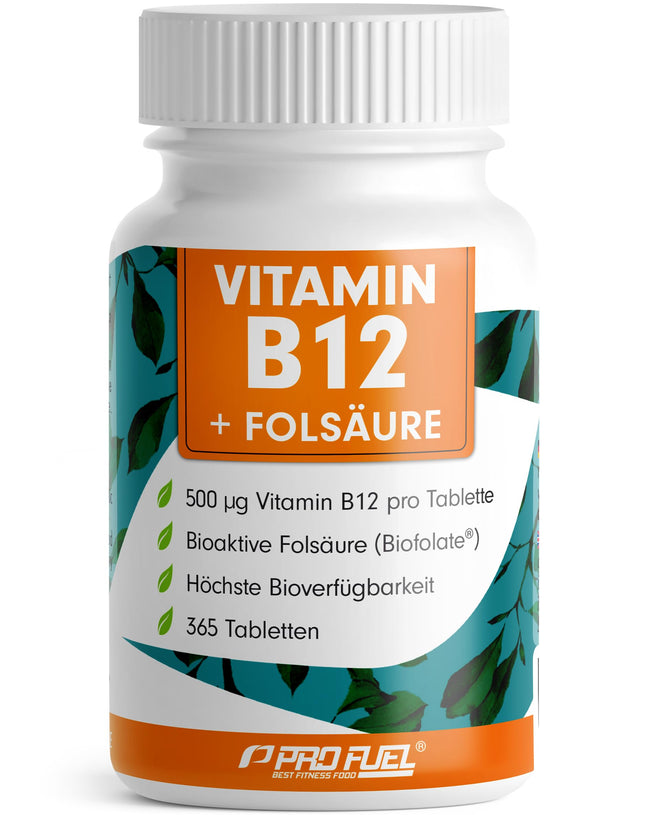 VITAMIN B12 high-dose - 365 tablets with 500µg Vit B12 + 200µg Biofolate® folic acid - Methylcobalamin, Adenosylcobalamin &amp; Hydroxocobalamin Vitamin B12 - laboratory-tested with certificate - 100% vegan