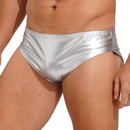 winying briefs men's patent leather sexy wetlook underpants underwear men bikini briefs panties lingerie strings thongs latex lingerie silver L