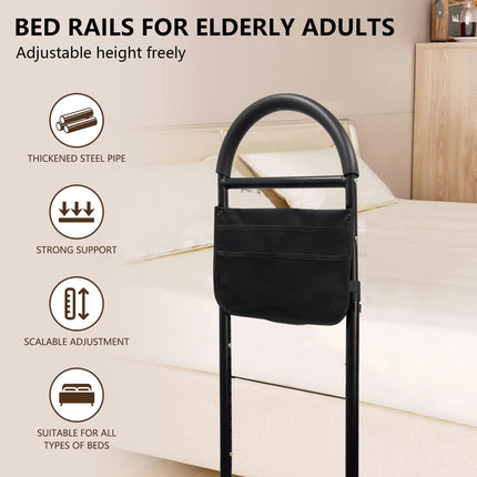 Ceither bed riser, height-adjustable riser, grab bars for seniors, bed rail entry aid, safe and stable, fall-out protection at night