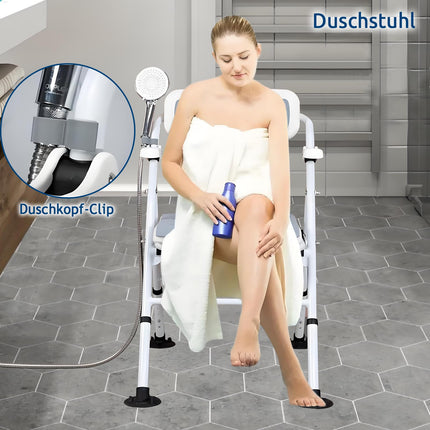CYHWQ Folding Toilet Chair with Padded Seat and Toilet Bucket, Height Adjustable Toilet Chair for Seniors, Shower Chair Foldable Toilet Chair with Armrest and Backrest