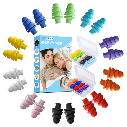 Silicone Earplugs for Sleeping, Noise Cancelling, 10 Pairs, Reusable Earplugs for Sleeping, Concert, Snoring, Travel, Work, 10 Colors, 33 dB SNR