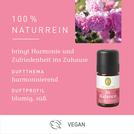 PRIMAVERA In Balance Fragrance Blend 5 ml - Rose, Orange and Rose Geranium - Aroma Oil, Fragrance Oil, Essential Oil Aromatherapy - Balancing - Vegan