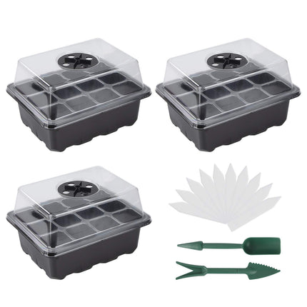 Indoor greenhouse growing box, 3 pieces greenhouse growing tray pots, seedling starter trays adjustable humidity for germination growing