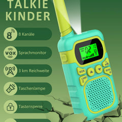 Walkie Talkie for Kids - Maximum range of 3 km. Christmas and birthday gifts for boys and girls aged 3, 4, 5, 6, 7, 8. Family games for indoors and outdoors. (Green)