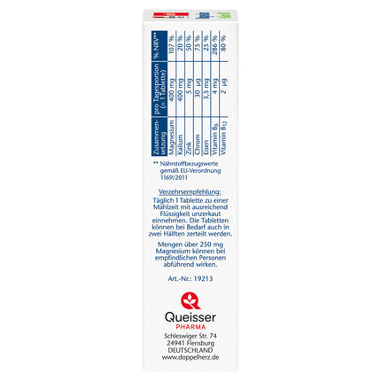 Doppelherz Magnesium + Potassium 400 – Magnesium and potassium contribute to normal muscle function – 30 tablets
