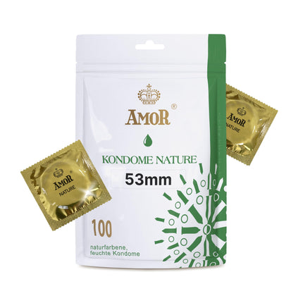 AMOR NATURE 53mm condoms 100-pack I Premium condoms, natural color I Condoms with a realistic feel and ultra-thin feel I 0.07 mm wall thickness I vegan I Condoms for men