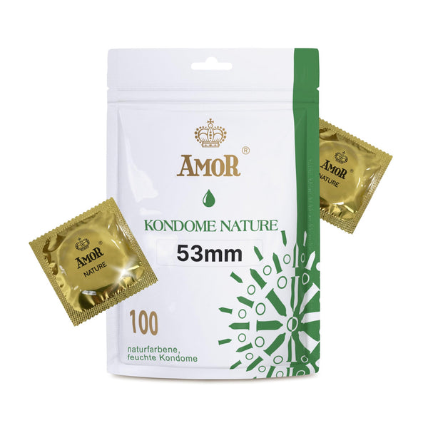 AMOR NATURE 53mm condoms 100-pack I Premium condoms, natural color I Condoms with a realistic feel and ultra-thin feel I 0.07 mm wall thickness I vegan I Condoms for men