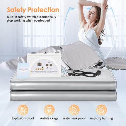 Infrared Sauna Blanket, MINENICE 2 Zone Infrared Sauna Blanket with Removable Sleeves Far Infrared Oxford Sauna Heating Blanket Professional Detox Therapy Portable Sauna Blanket with Remote Control, Silver