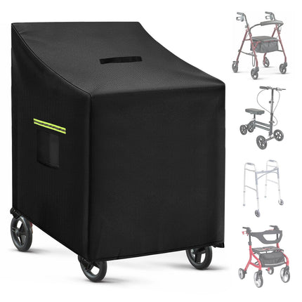 Rollator garage with handle, rollator walker cover, heavy-duty 420D Oxford fabric rollator garage, with 2 reflective strips, 1 handle, 4 buckles, ventilation slots, windproof, rainproof