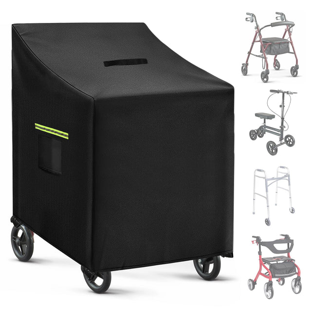Rollator garage with handle, rollator walker cover, heavy-duty 420D Oxford fabric rollator garage, with 2 reflective strips, 1 handle, 4 buckles, ventilation slots, windproof, rainproof