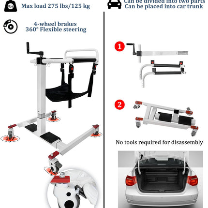Patient lift transfer chair for seniors, height/width adjustable, patient lift wheelchair for car, portable bedside toilet shower chair for the elderly