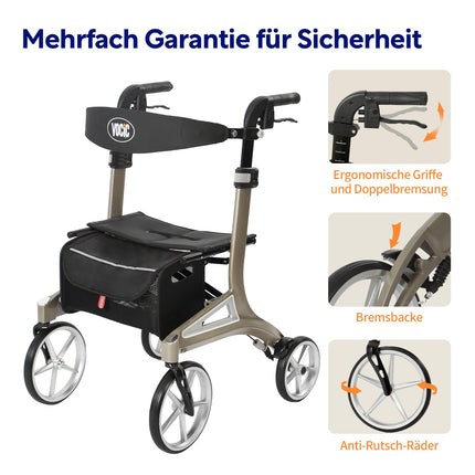 VOCIC Z71 Rollator foldable and lightweight with seat Waterproof aluminum rollator easy to fold for seniors Rollators lightweight and foldable special, puncture-proof all-terrain PU tires, green