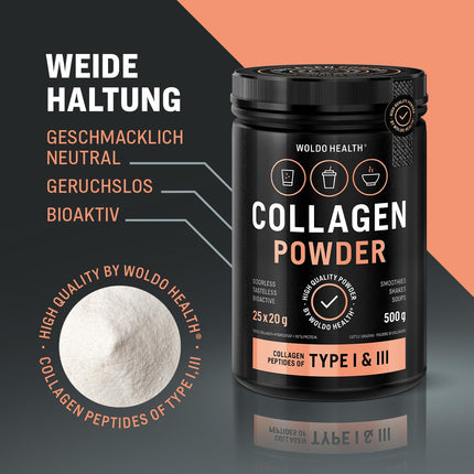Collagen Powder Grass-Fed Type 1 &amp; 3, Tasteless - 500g Bioactive Tasteless Collagen