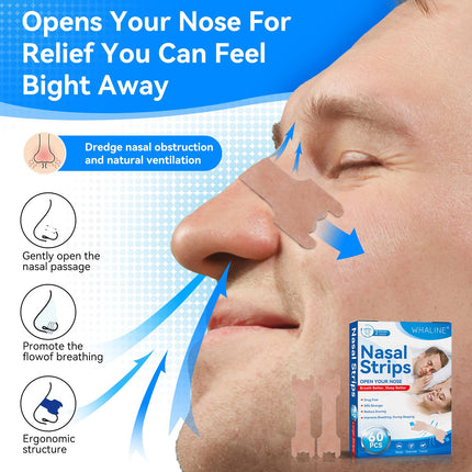 Nose Patches Snoring 60 Pieces, Nose Patches Breathe Better Skin-colored Nose Strips Anti Snoring Patches Snoring Patches Relieve a Blocked Nose Due to Allergies, Colds