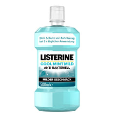 LISTERINE Cool Mint Mild (500 ml), antibacterial mouthwash with essential oils &amp; alcohol-free, mild dental care mouthwash, reduces plaque, effectively combats bad breath
