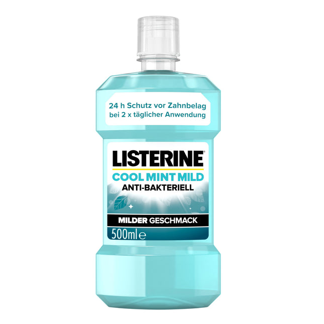 LISTERINE Cool Mint Mild (500 ml), antibacterial mouthwash with essential oils &amp; alcohol-free, mild dental care mouthwash, reduces plaque, effectively combats bad breath