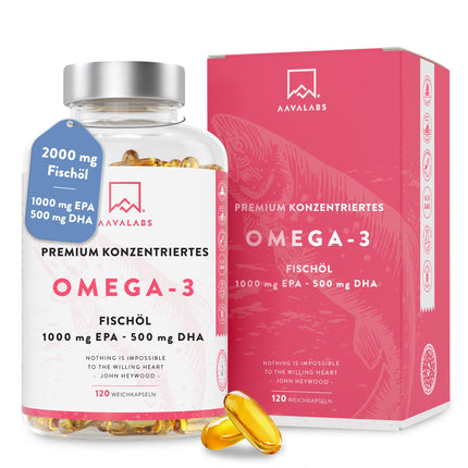 Omega 3 Capsules High Dose 2000mg Omega 3 Oil 1000mg EPA + 500mg DHA per Daily Dose (2 Premium Omega 3 Fish Oil Capsules) - Omega-3 Fatty Acid Capsules - 120 Capsules Fish Oil Omega 3 High Dose 60 Days