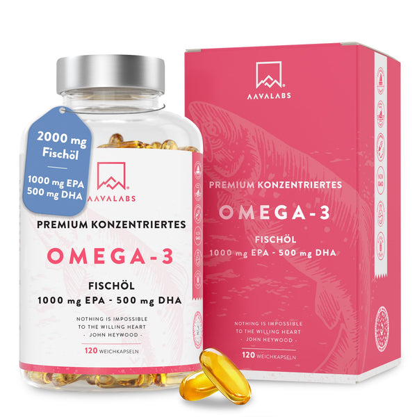 Omega 3 Capsules High Dose 2000mg Omega 3 Oil 1000mg EPA + 500mg DHA per Daily Dose (2 Premium Omega 3 Fish Oil Capsules) - Omega-3 Fatty Acid Capsules - 120 Capsules Fish Oil Omega 3 High Dose 60 Days