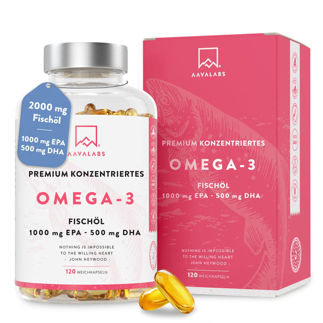 Omega 3 Capsules High Dose 2000mg Omega 3 Oil 1000mg EPA + 500mg DHA per Daily Dose (2 Premium Omega 3 Fish Oil Capsules) - Omega-3 Fatty Acid Capsules - 120 Capsules Fish Oil Omega 3 High Dose 60 Days