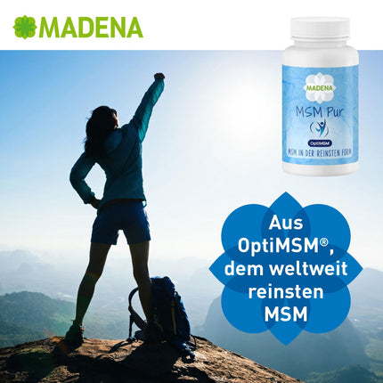 MADENA MSM Pure, OptiMSM Methylsulfonylmethane 90 vegan capsules, the purest MSM in the world, high dosage and optimally bioavailable in the form of coarse flakes