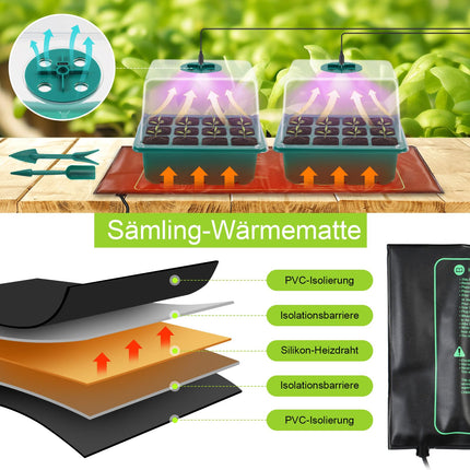 MaxAwe Indoor Greenhouse Propagator with Timing Controller and Seedling Heat Mat, 6 Pack Mini Greenhouse Propagator with 8LED Light, Seedling Starter Trays, Greenhouse Propagator for Plants