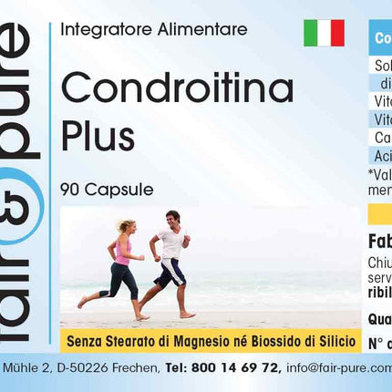 Fair &amp; Pure® - Chondroitin Plus - 90 Capsules - with Hyaluronic Acid - Calcium - Vitamins D and E - without Magnesium Stearate