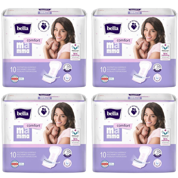 bella Mamma comfort postpartum pads 4-pack (4 x 10 pieces) recommended by midwives, reliable protection after birth