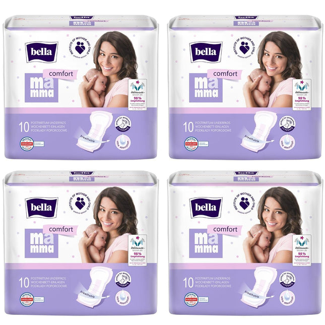 bella Mamma comfort postpartum pads 4-pack (4 x 10 pieces) recommended by midwives, reliable protection after birth