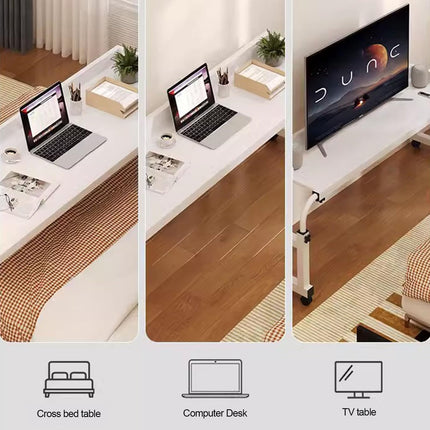 ZHFASDS Overbed Table with Wheels, Rolling Laptop Desk Height and Width Adjustable Food Tray Desk Rolling Medical Table Lazy Desk (Color: Wood)
