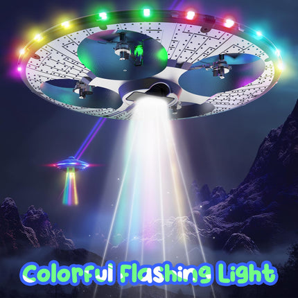 Drone RC UFO for children and beginners, remote-controlled aircraft with light, RC aircraft helicopter quadcopter with automatic hover function and 2 batteries (15 mins)