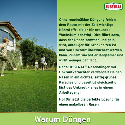 Substral lawn fertilizer with weed killer, 2-in-1: weed killer + fertilization, 100 days long-term effect, 450 m², 9 kg