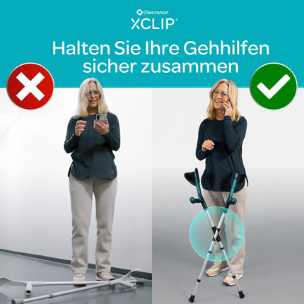 XCLIP Forearm Crutch Holder On the Go - Lightweight, portable 20-22.6 mm walking stick holder - Walking aid holder - Quick and easy to install crutch accessory
