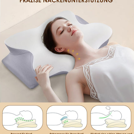 FAIORD Memory Foam Pillow, Ergonomic Neck Pillow, Supportive Pillow, Suitable for Side, Back, and Stomach Sleepers, Removable Pillowcases, 54 x 40 x 11/12 cm
