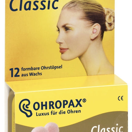 OHROPAX Classic Wax Earplugs, 12 pieces (3 packs of 4 pairs), Rose