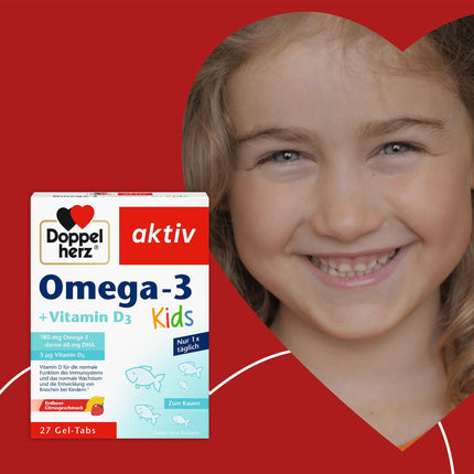 Doppelherz Omega-3 + D3 Kids - Vitamin D is needed for healthy growth and bone development in children - 27 Gel-Tabs
