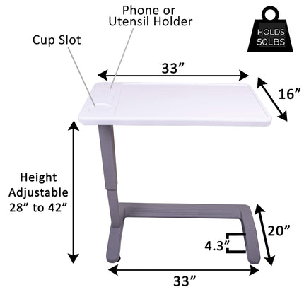 Carex Overbed Table – Flat Roll-Up Bed Table with Adjustable Height – Over the Bed Table for Home