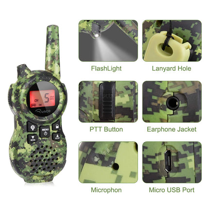 Ryaco 2X Walkie Talkies Set Children's Radios 1-3KM Range 8 Channels with Backlit LCD Flashlight Walkie Talkie Children's Toys for Outdoor Adventures, Camping, Hiking