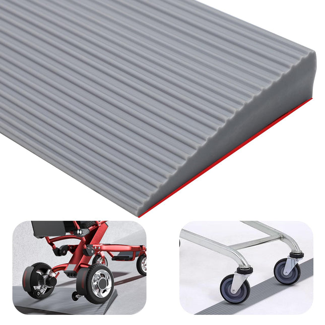 Door threshold ramps, threshold ramp, PVC wheelchair ramp, non-slip surface, rubber ramp, threshold ramp for wheelchairs, strollers, walkers or e-scooters (grey, 90 x 8 x 2 cm)