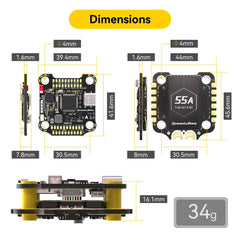 F405 V4 Flight Controller Stack: 30x30 Stack with 4in1 55A ESC Board, Wireless Betaflight Configuration, Blackbox, for FPV Drone