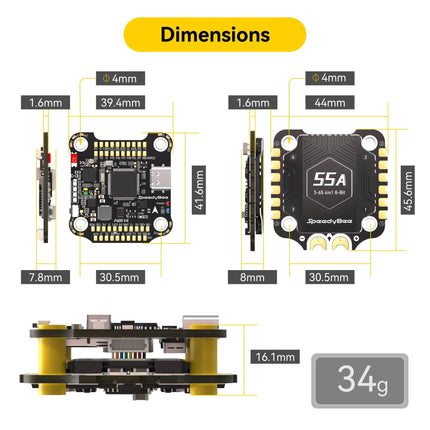 F405 V4 Flight Controller Stack: 30x30 Stack with 4in1 55A ESC Board, Wireless Betaflight Configuration, Blackbox, for FPV Drone