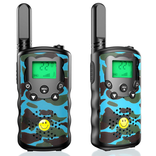 SAJGOP Walkie Talkie for Kids Two-Way Radios 3 KM Range 16 Channels with Backlit LCD Flashlight, Children's Walkie Talkie for 6 7 8 9 10 11 12 Years Old Boy Girl Gift Blue UHF