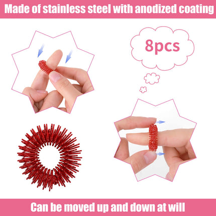 8 Piece Acupressure Ring Set, Massage Rings for Finger Acupressure Ring, Massage Ring for Stress Reducer and Promoting Blood Circulation, Finger Massage or Toe Massage